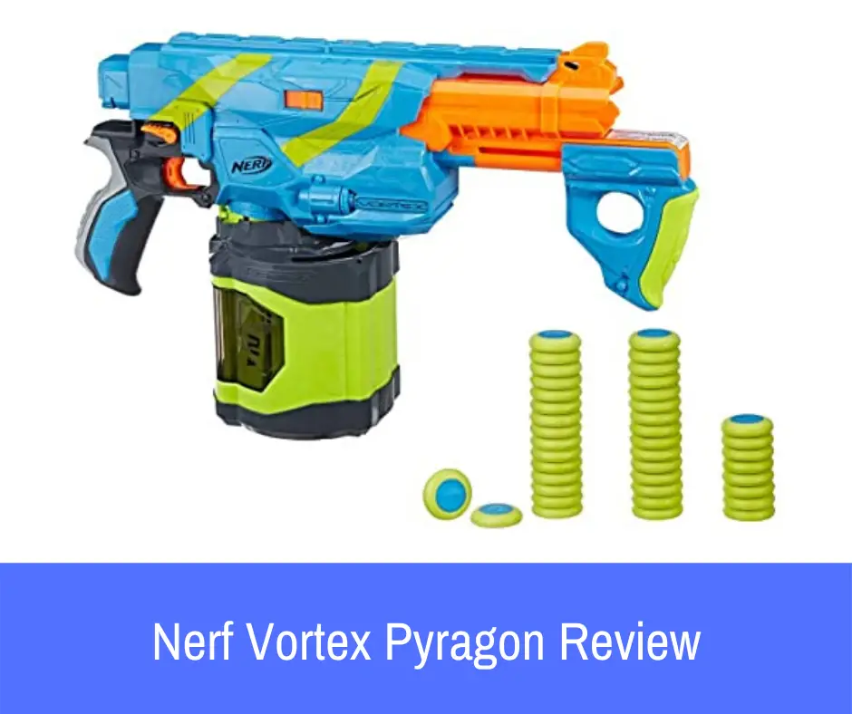 Review: One of the most exciting disc guns offered by Nerf is the Nerf Vortex Pyragon. If you are thinking about switching up your collection and adding a blaster that would be excellent for indoor battles, let’s take a closer look at the Pyragon and what it has to offer.