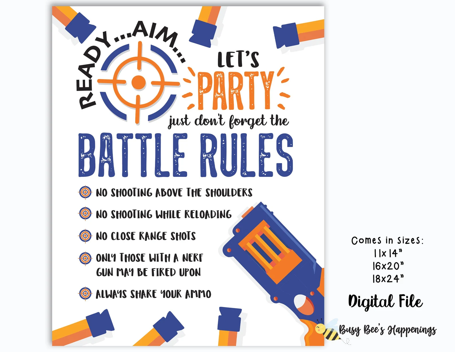 Nerf Dart Party Rules Signs