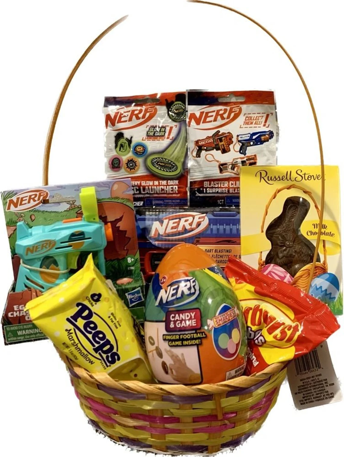 Nerf Item Bundle in Easter Basket - unique Easter gift for boy, teen, tween