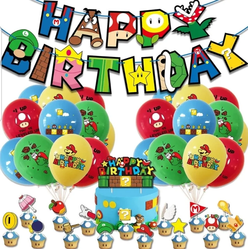 37 Pieces Set Super Mario Birthday Party supply, Super Mario Balloons,